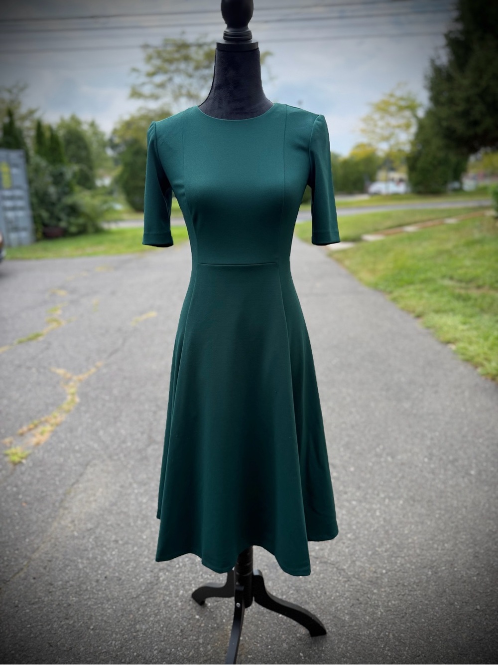 Calvin Klein Dark Green Midi Fit-and-Flare Dress